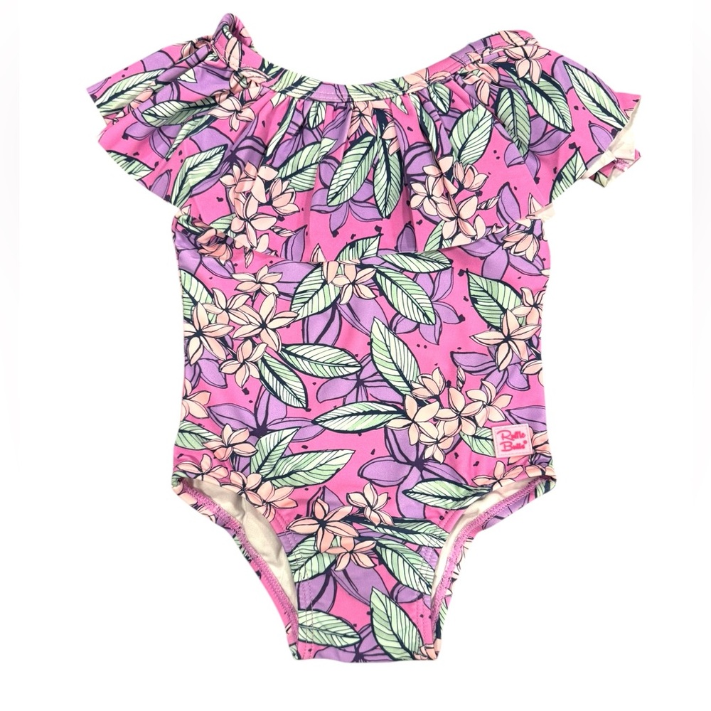 Ruffle Butts Violet Valley Ruffle Tropical One Piece Bathing Suit 12-18 months.
